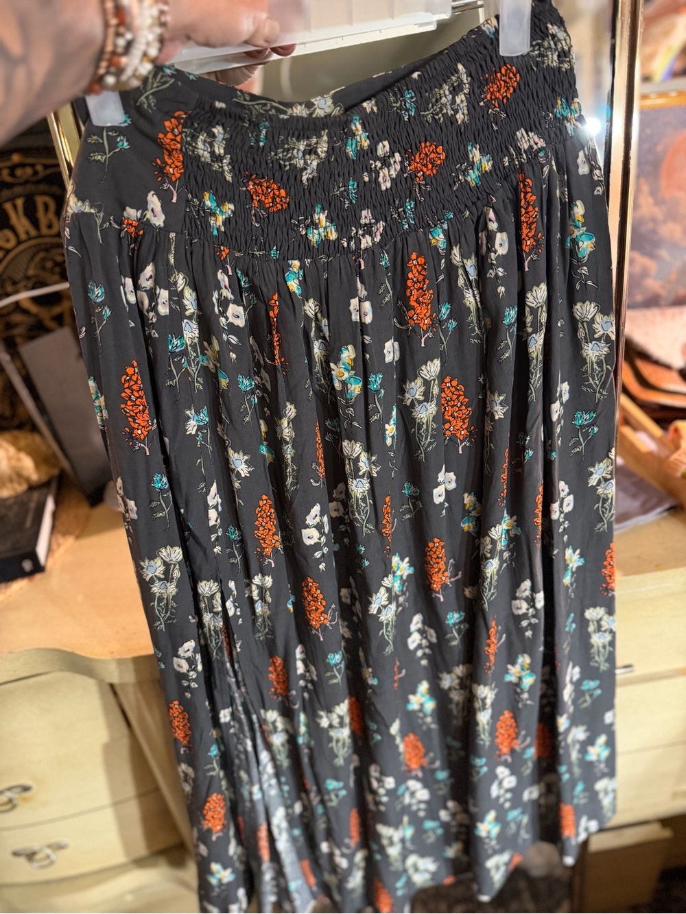 NATURAL LIFE Dark Grey Maxi Skirt with Rust, Teal & Cream Floral - Picture 3 of 3